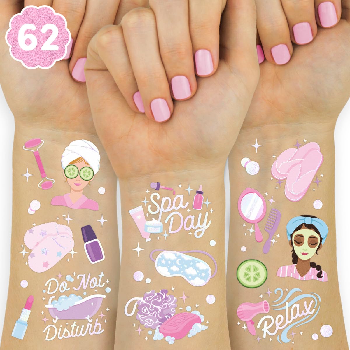 xo Fetti girls spa tattoos two sheets 8.25x6 inches for party-ready designs