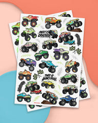 xo, Fetti glow-in-the-dark monster truck tattoo with flag designs for kids' crafts