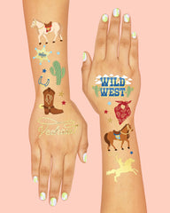 xo Fetti horseshoe rodeo tattoo brings lucky detail to party outfits.