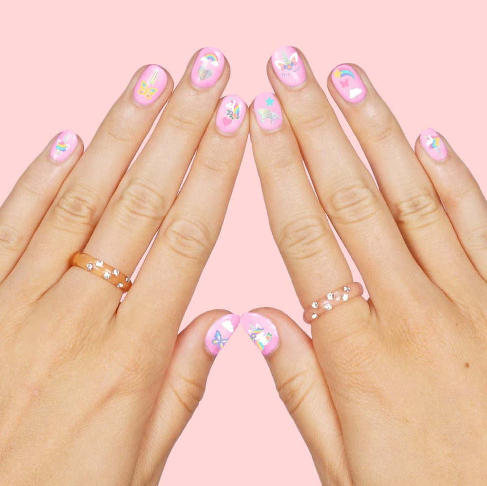 xo Fetti Kids rainbow nail stickers create cheerful, colorful manis