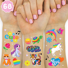 xo Fetti neon rainbow tiger and dolphin tattoos with iridescent foil for party fun