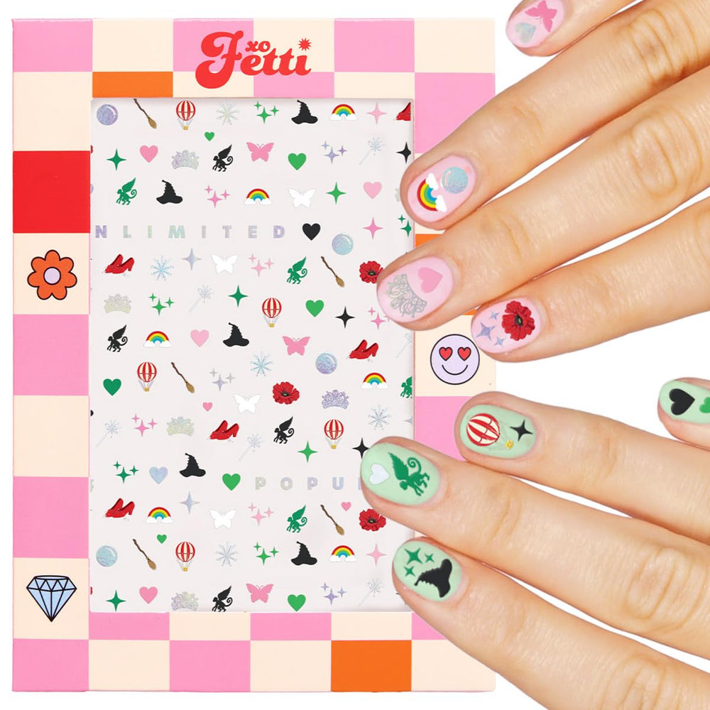 xo Fetti pink green witch nail sticker sheets for vibrant party-ready nails.