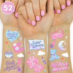 xo Fetti pink sleepover tattoos two sheets for party favors and decor