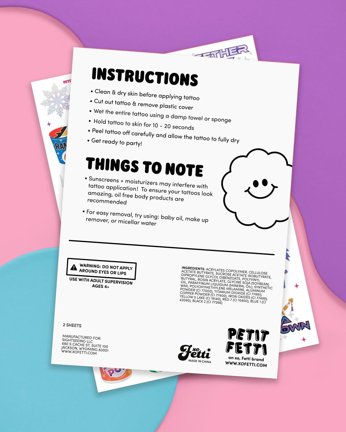 xo Fetti Pop Star Tattoos skin-safe ink with iridescent foil for event use