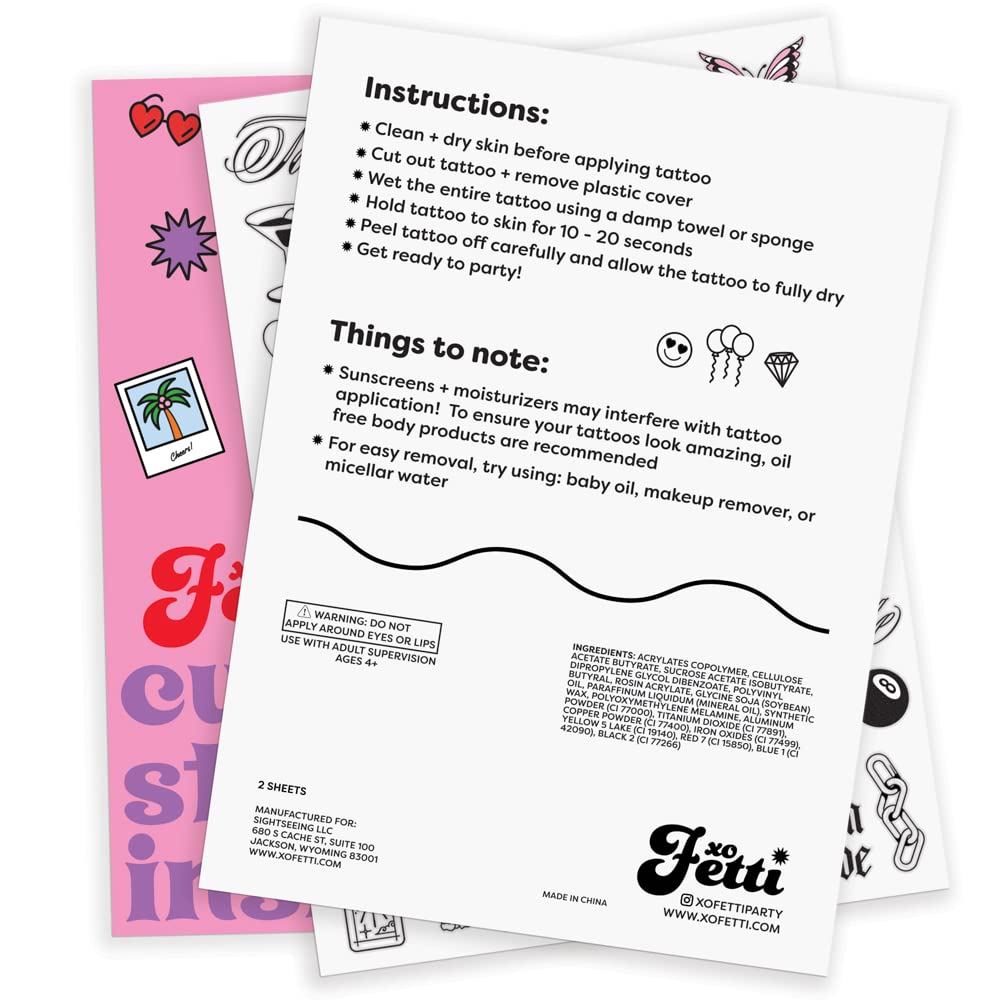 xo Fetti realistic bachelorette tattoos sheets 8x6 for party-ready collection