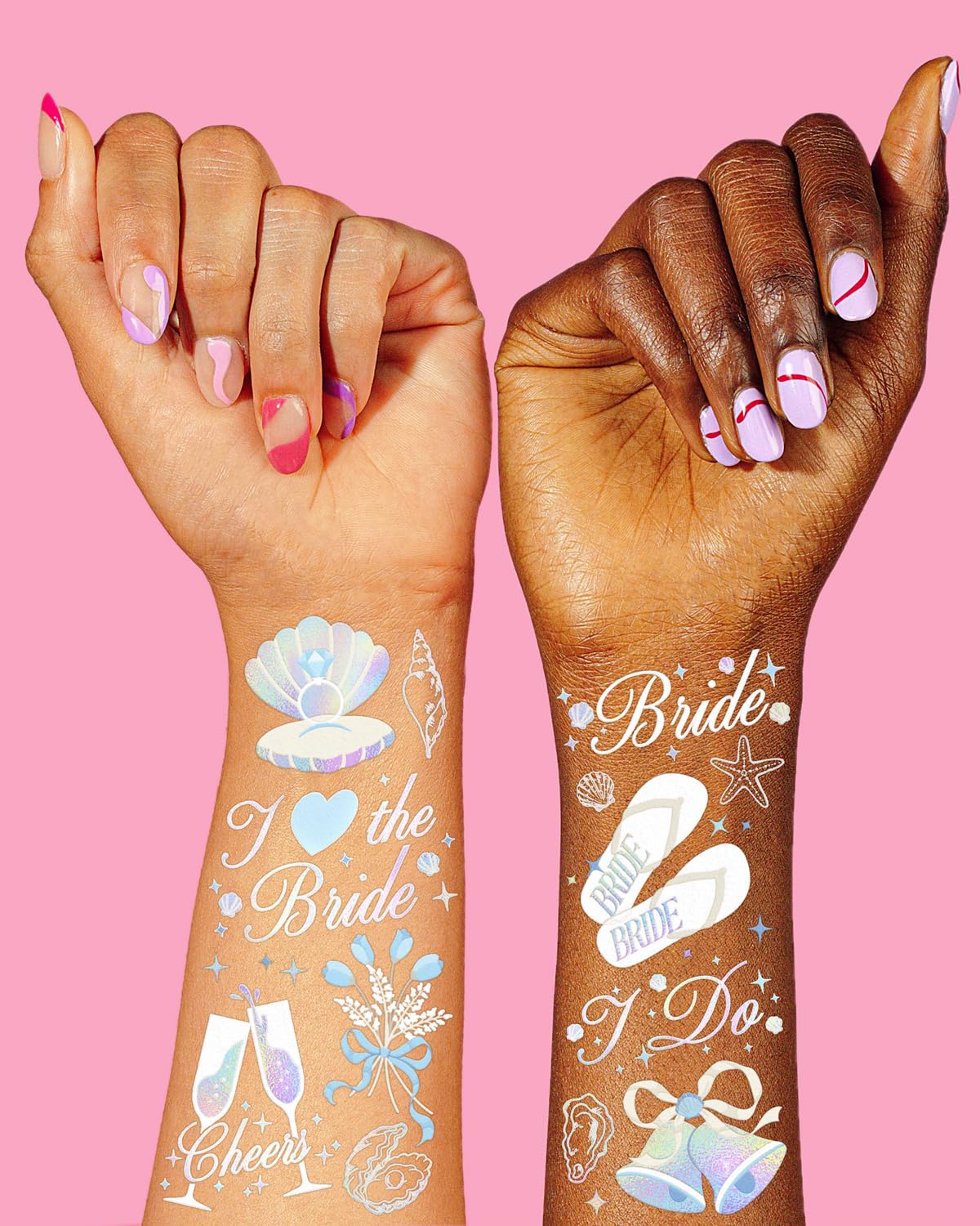 xo, Fetti seashells and bells tattoos on the ankle add playful sparkle.