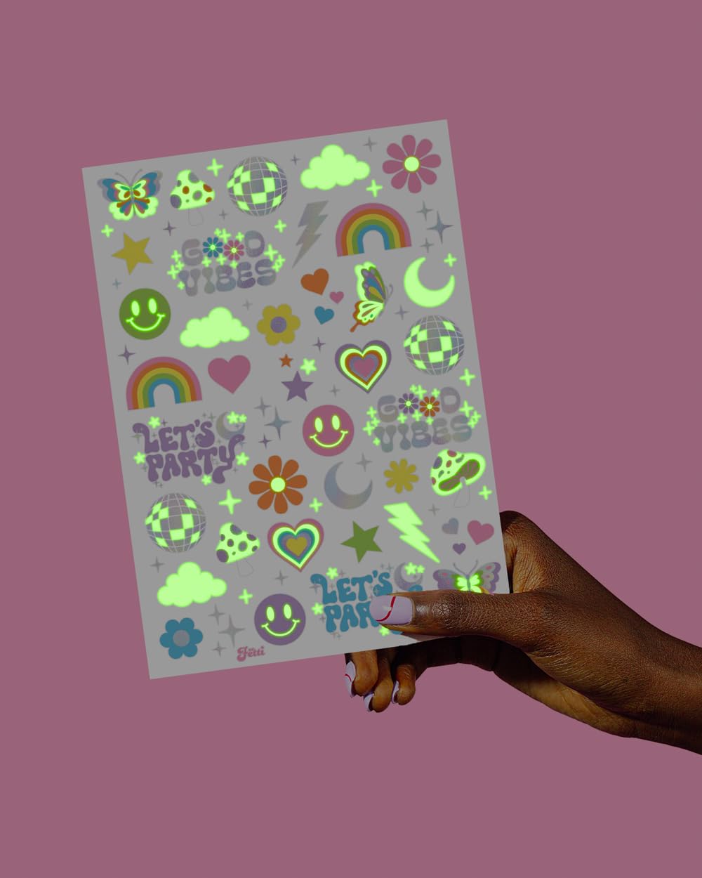 xo, Fetti smiley faces and stars tattoos create playful vibe for any celebration.