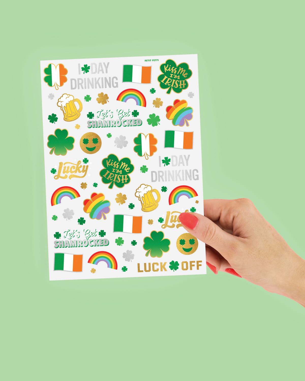xo Fetti St Patrick's Day tattoo party decor and photo-ready designs