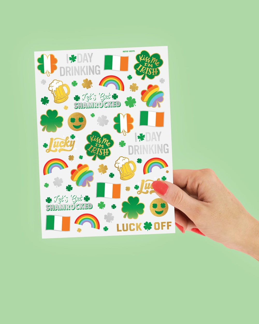 xo Fetti St Patrick's Day tattoo party decor and photo-ready designs