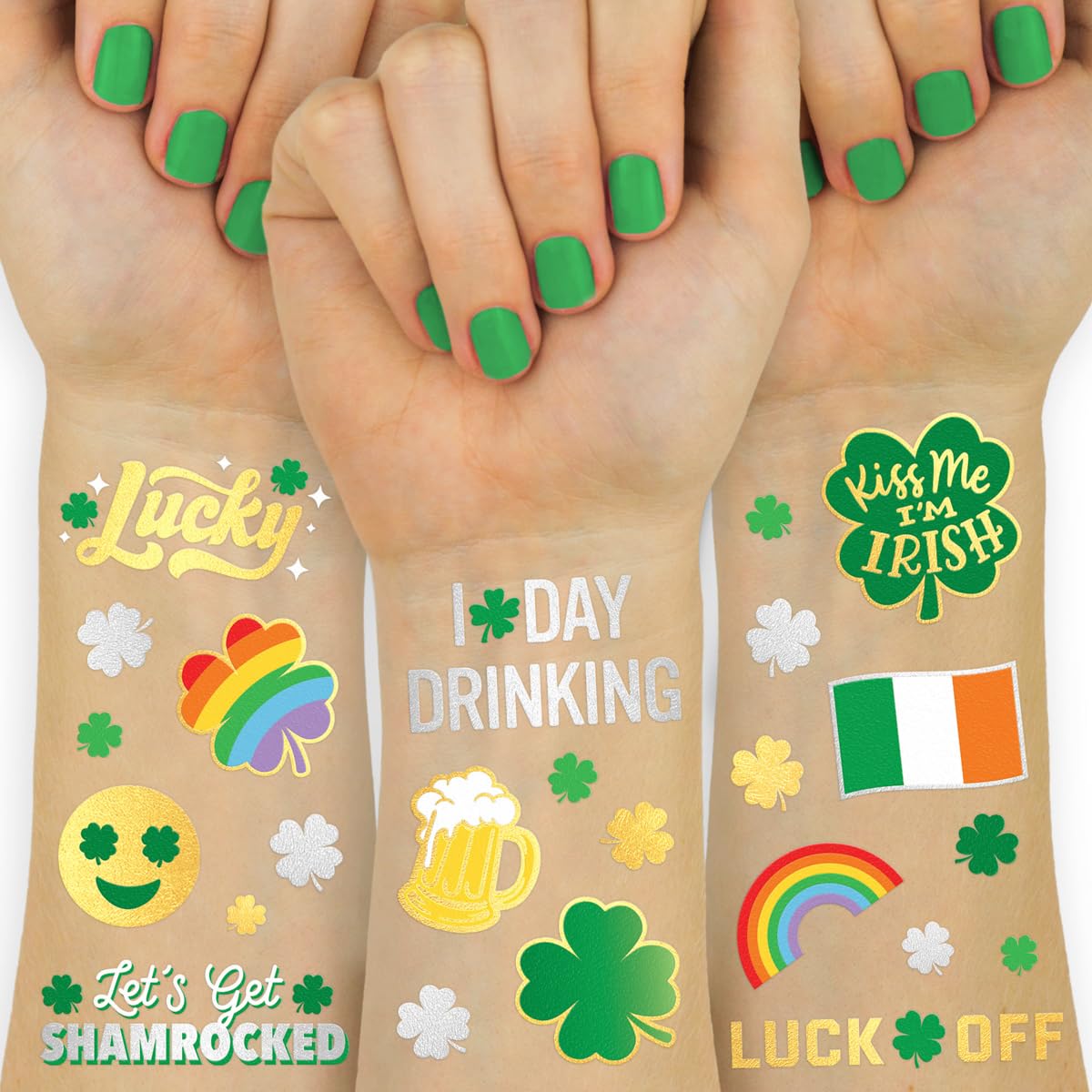 xo Fetti St Patrick's Day tattoo rainbows and clovers for festive skin art