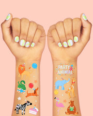 xo, Fetti giraffe foil tattoo close-up in vibrant colors