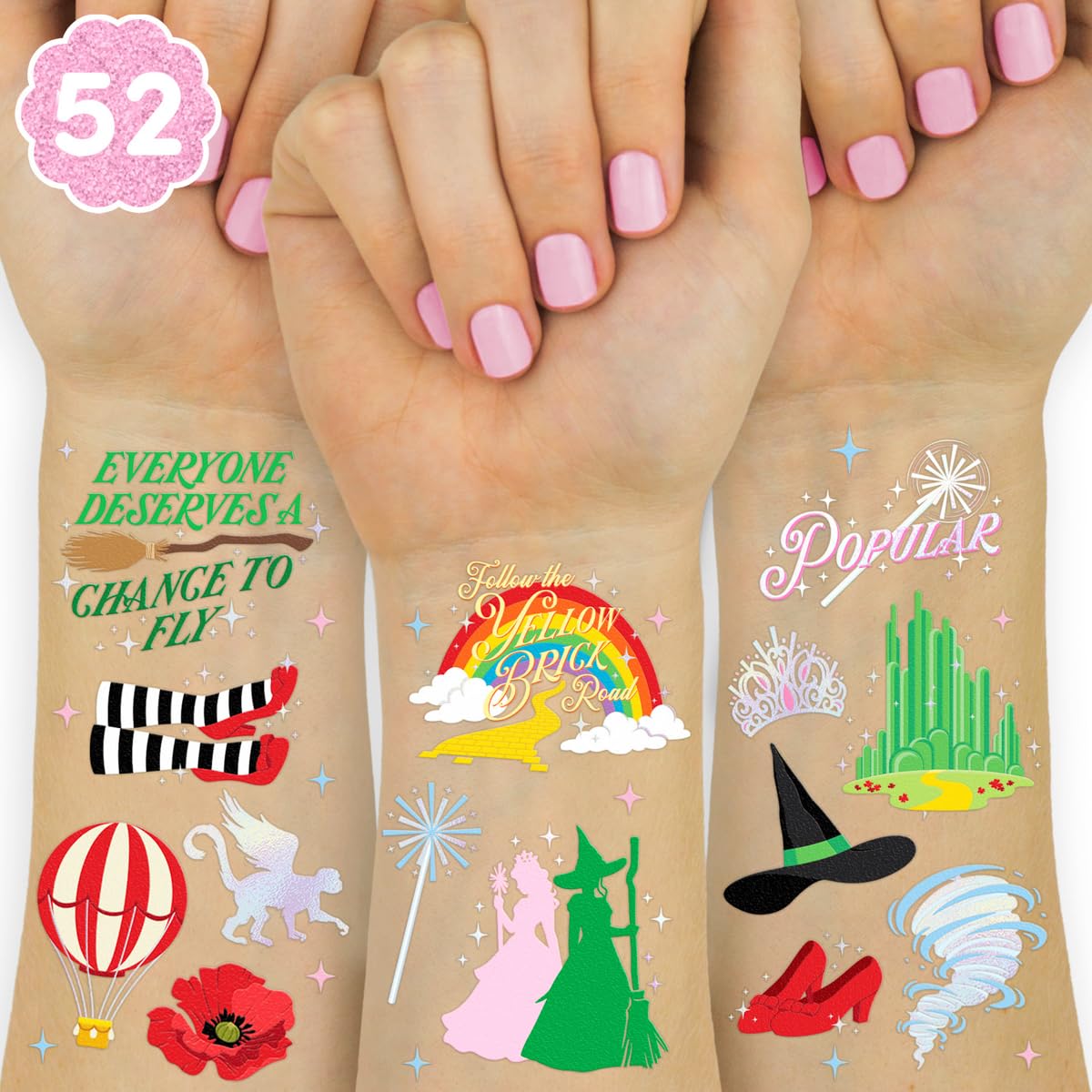 Tatuajes XO Fetti de brujas con brillo iridiscente para fiesta divertida.