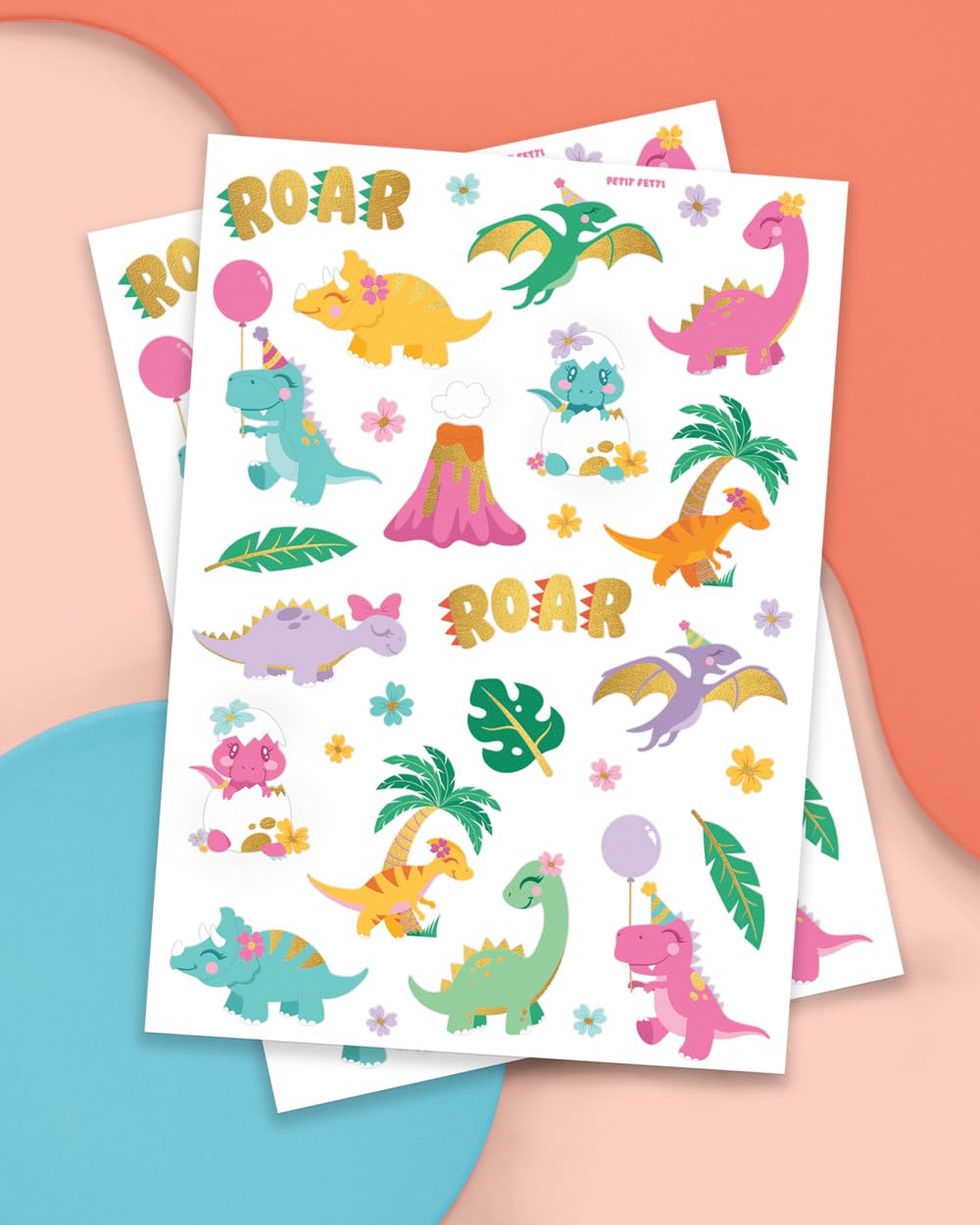 Tatuajes xo Fetti de dinosaurios-estegosaurio para decoración divertida.