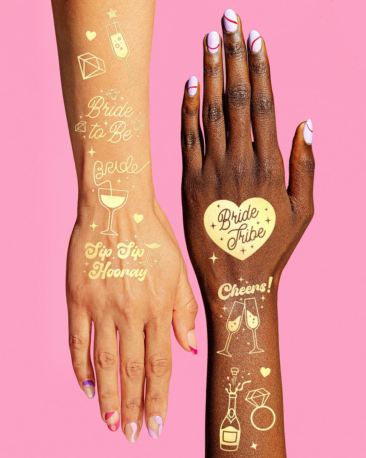Tatuaje dorado de xo, Fetti con anillos para novia y amigas