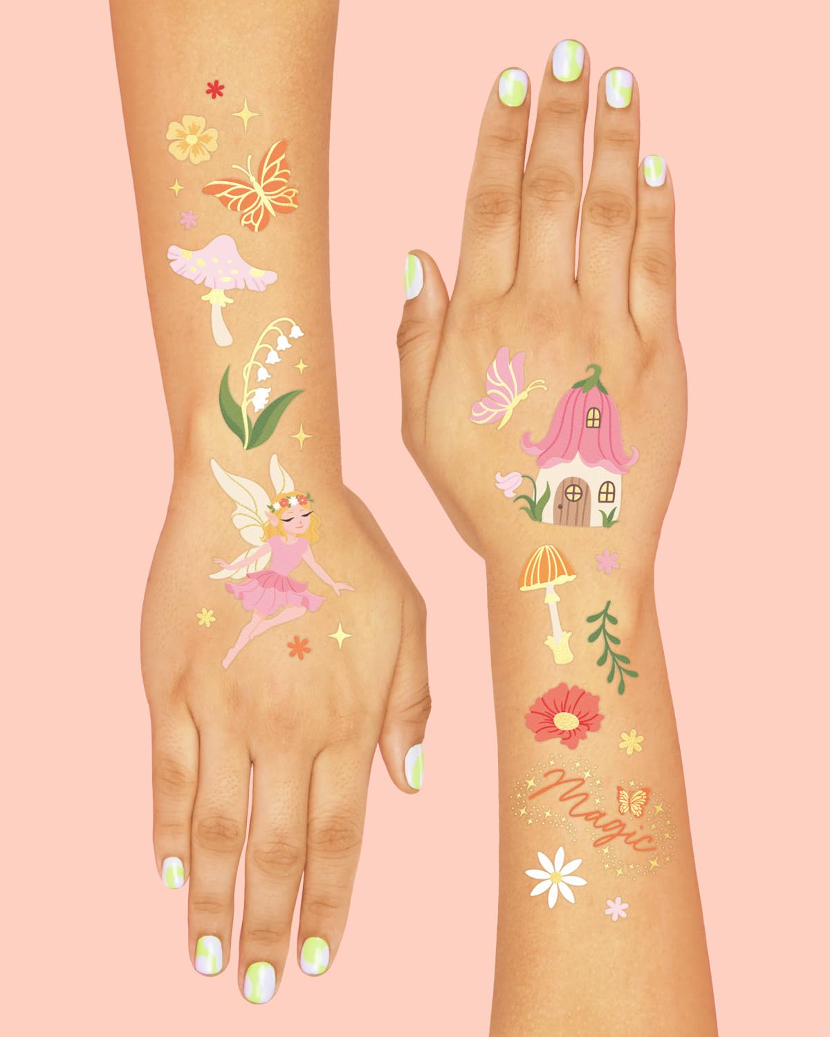 Tatuajes xo Fetti resistentes al agua, ideales para fiestas al aire libre.