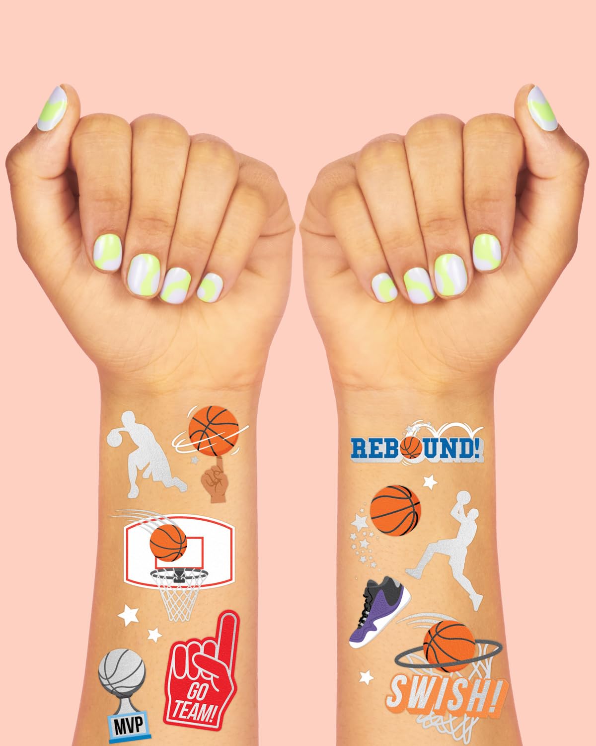 Tatuaje xo Fetti metalizados uniformes equipo basquetbol, perfecto para tema deportivo.