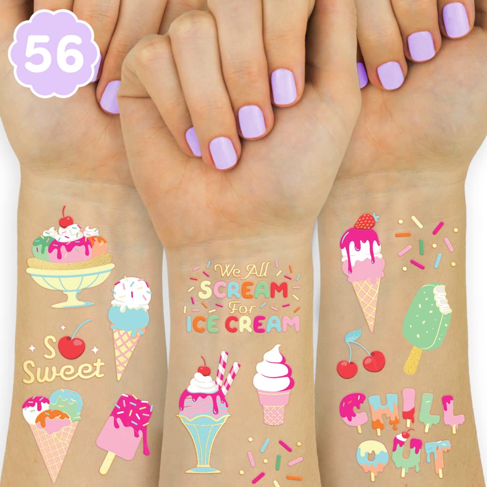 Tatuajes temporales xo, Fetti helado con cono y brillos para fiesta infantil