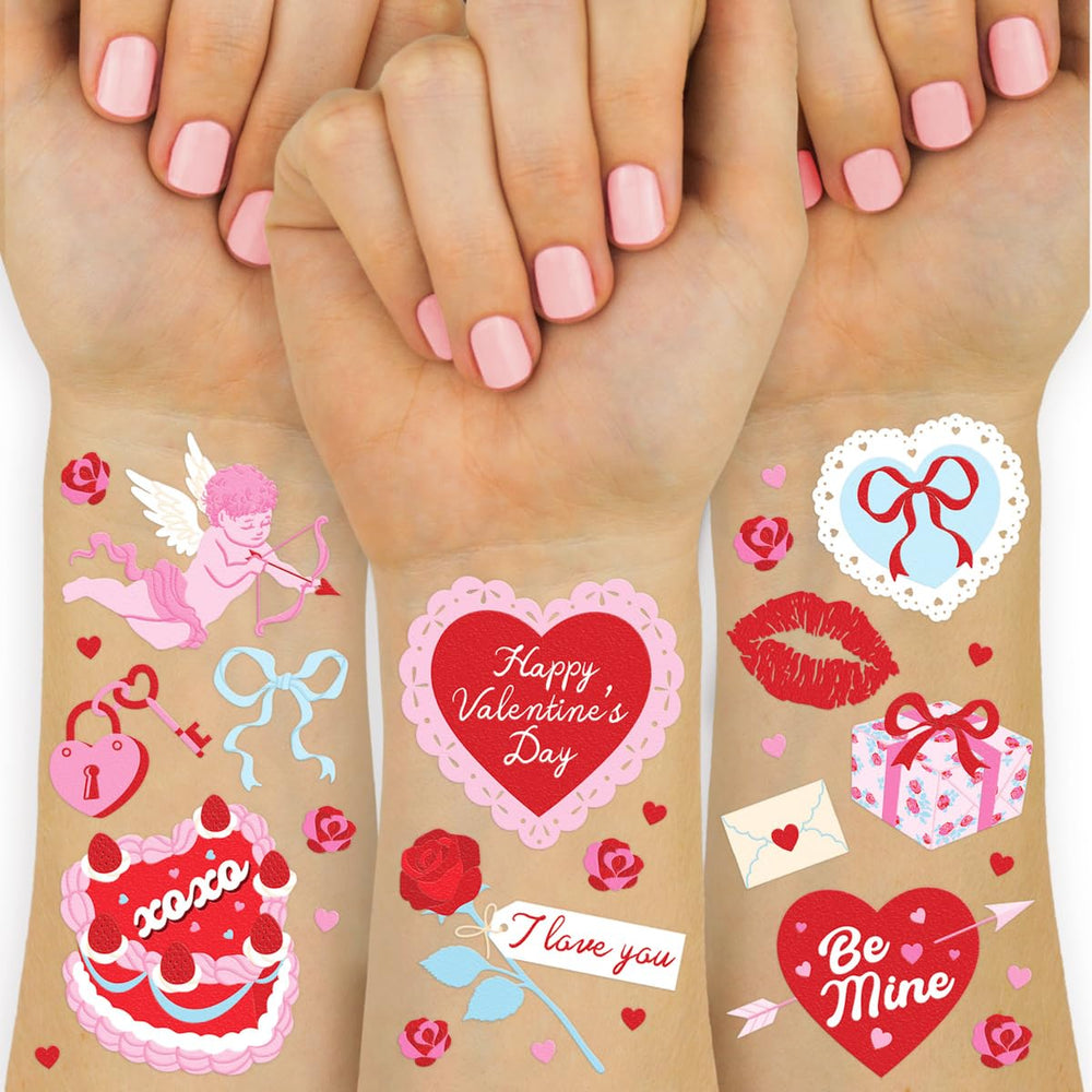 Tatuajes temporales XO Fetti con corazones rosados para muñecas y fotos