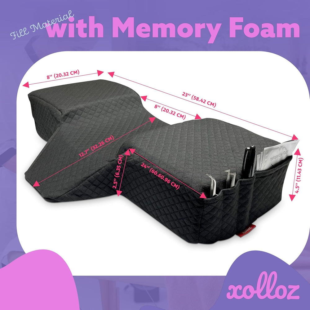 XOLLOZ Lash Pillow memory foam core keeps spine aligned during treatments.
