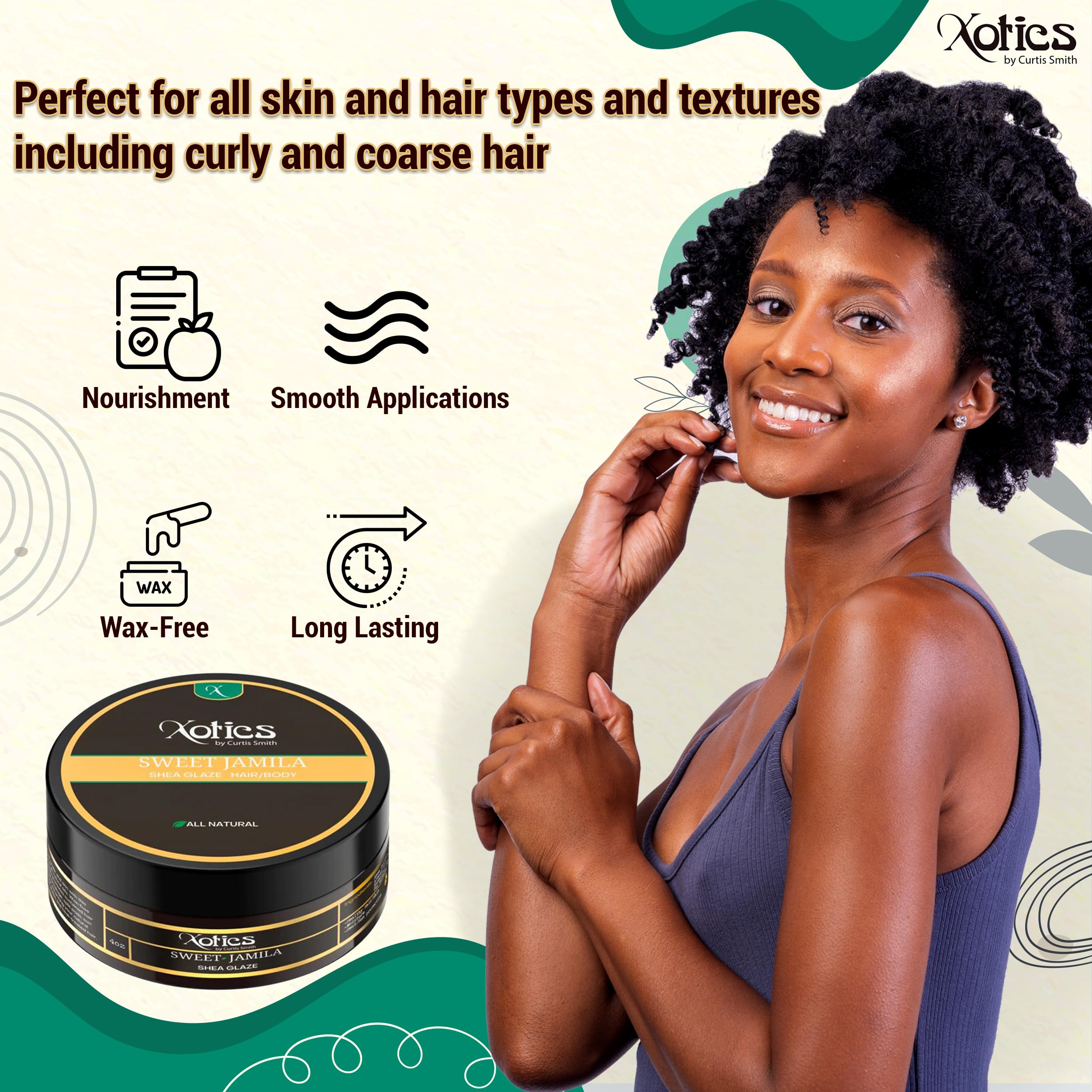 Xotics Dulce Jamila, uso en cuerpo y piel con hidratación ligera y agradable.