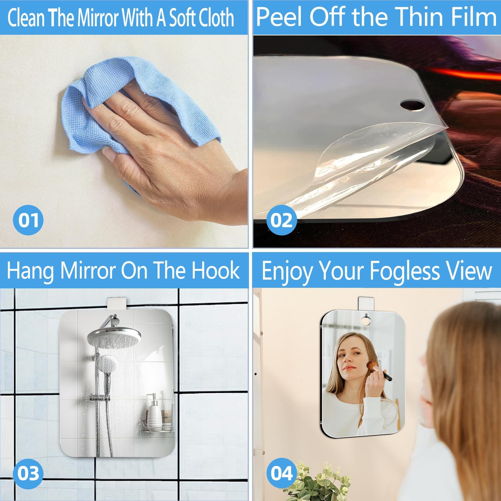 Xoudsi plexiglass fogless mirror shatterproof for safe bathroom use.