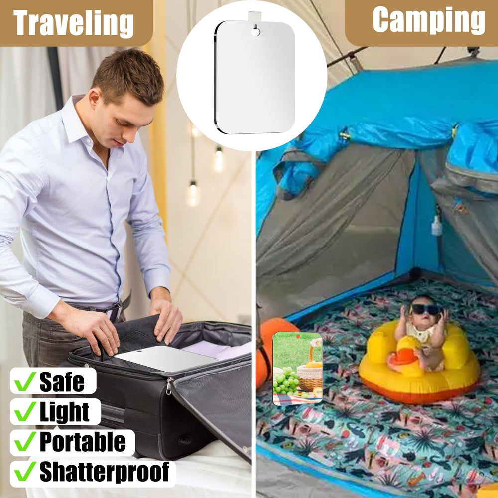 Xoudsi travel-ready mirror for bathroom, camping, or locker.