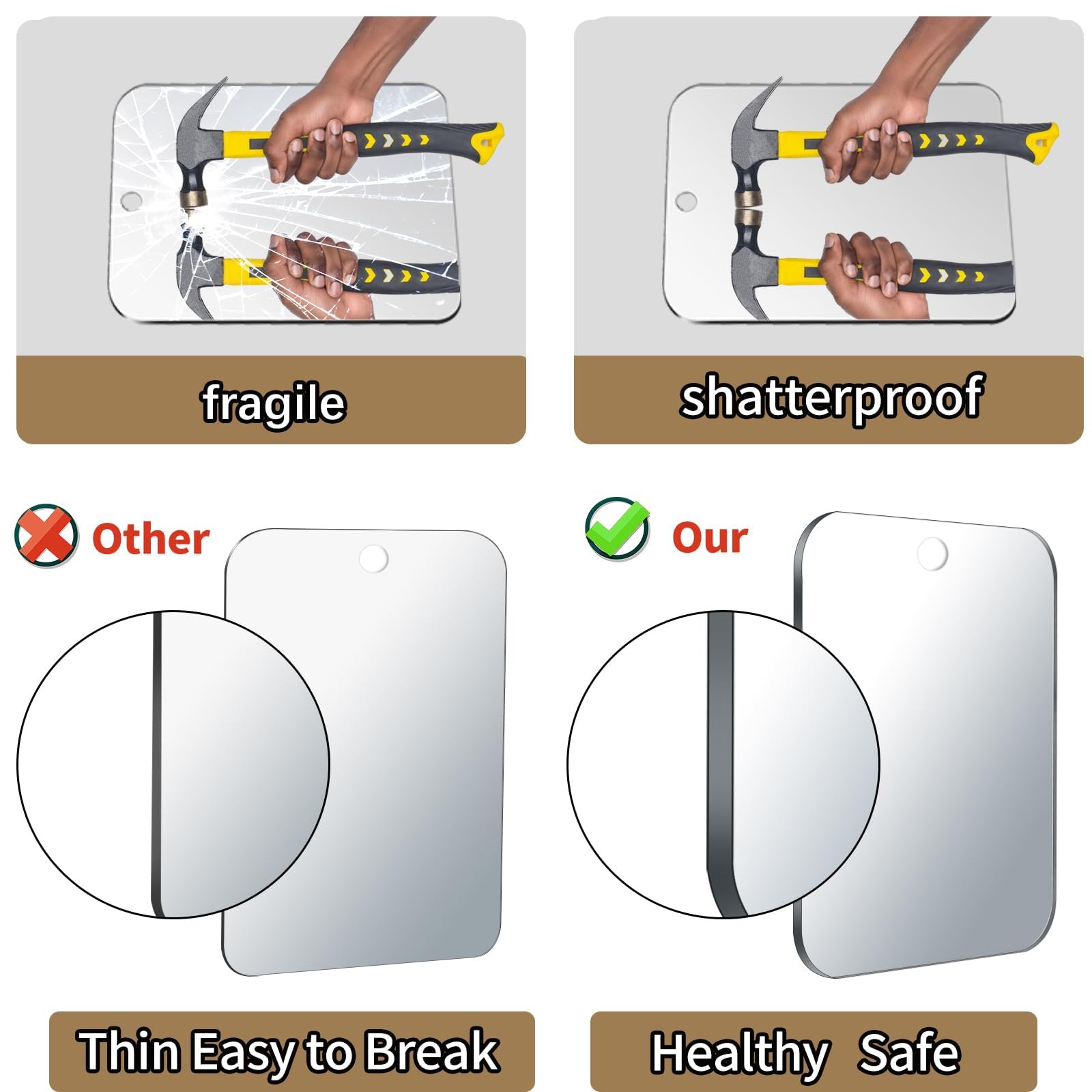 Xoudsi wall-mount shower mirror fits various spaces and surfaces.