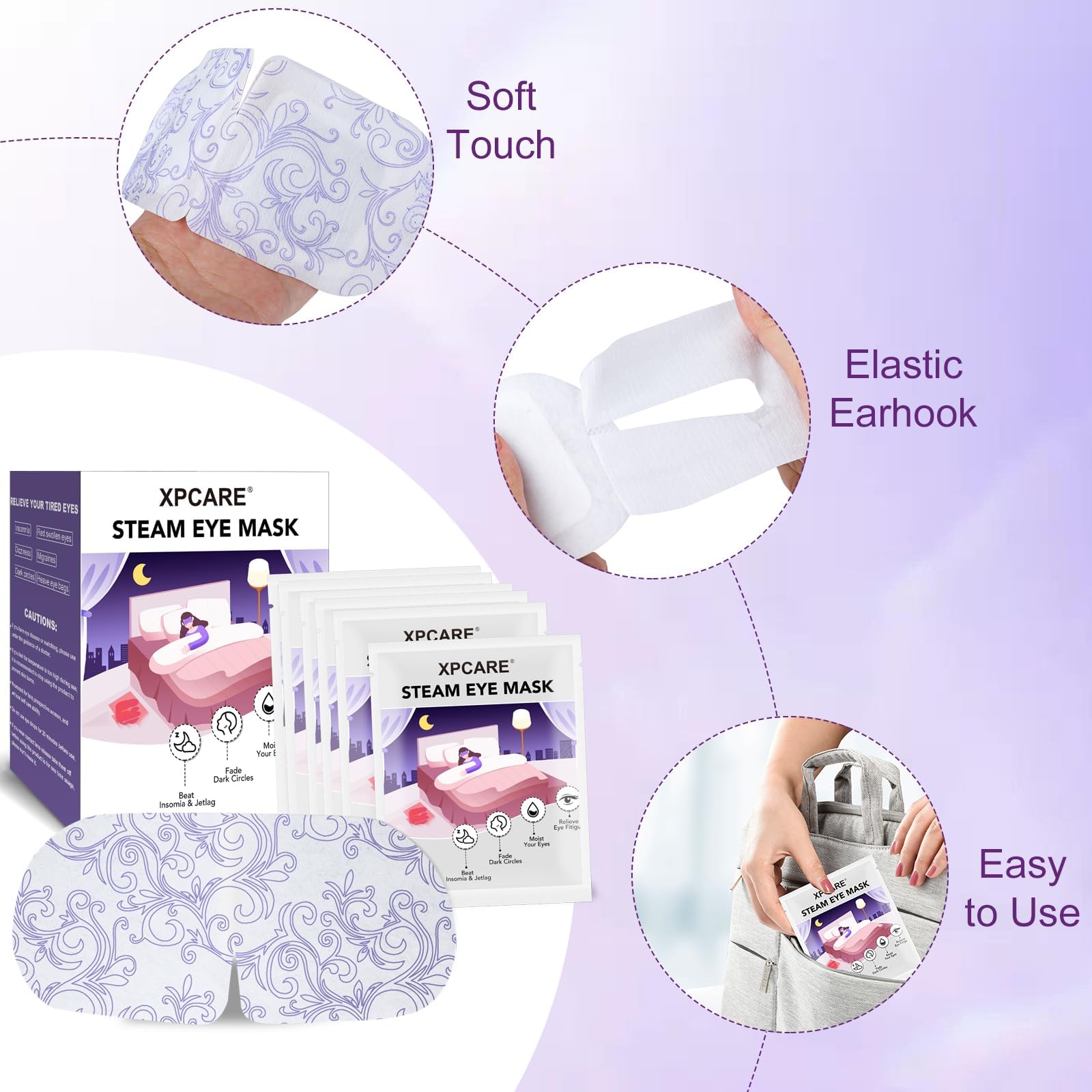 XPCARE breathable disposable eye mask with gentle moist heat for tired eyes