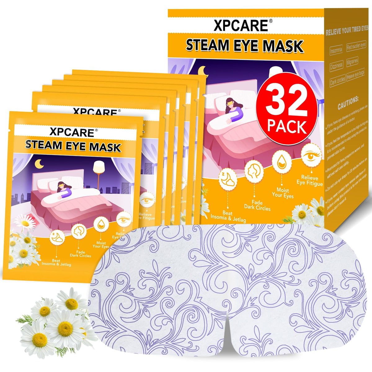 XPCARE mascarilla ocular de vapor con manzanilla para relajar ojos cansados tras el trabajo.
