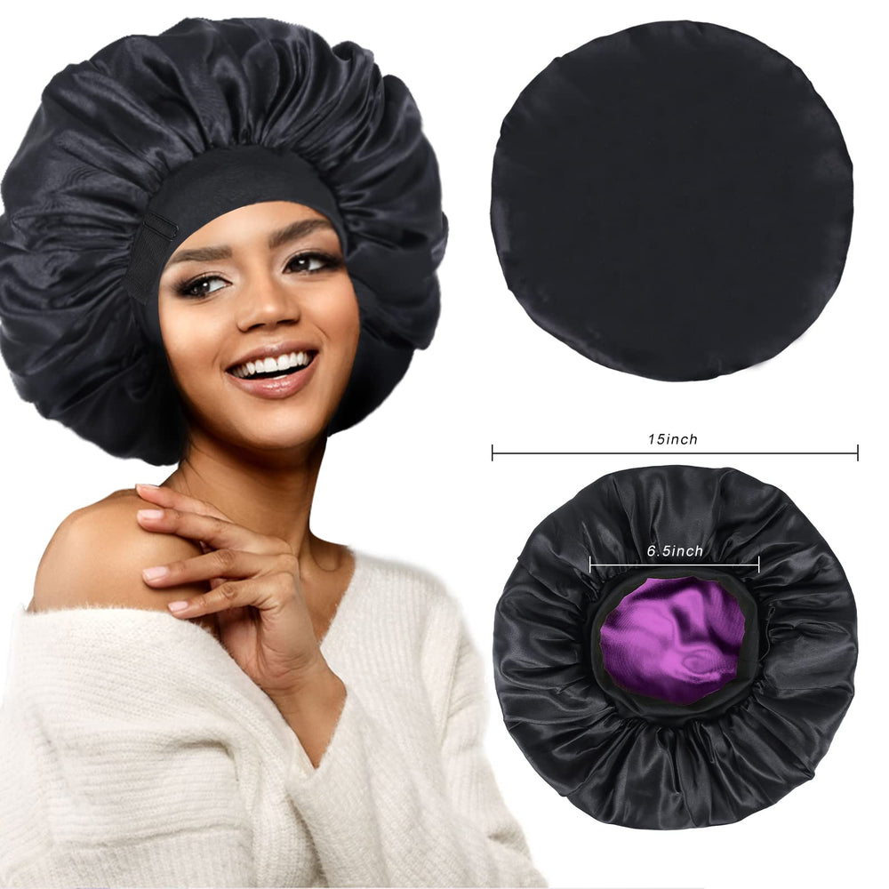 XRACEPHOL reversible bonnet showcases black and purple satin for versatile wear.