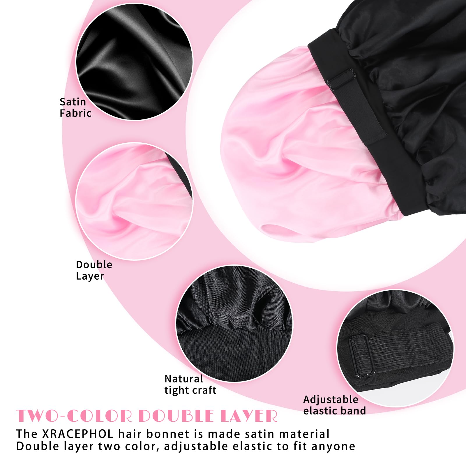 XRACEPHOL Satin Bonnet reversible colors adds two looks in one comfortable wear.