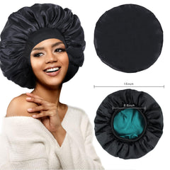 XRACEPHOL Silk Bonnet curly-hair fit closeup shows gentle wrap for curls.