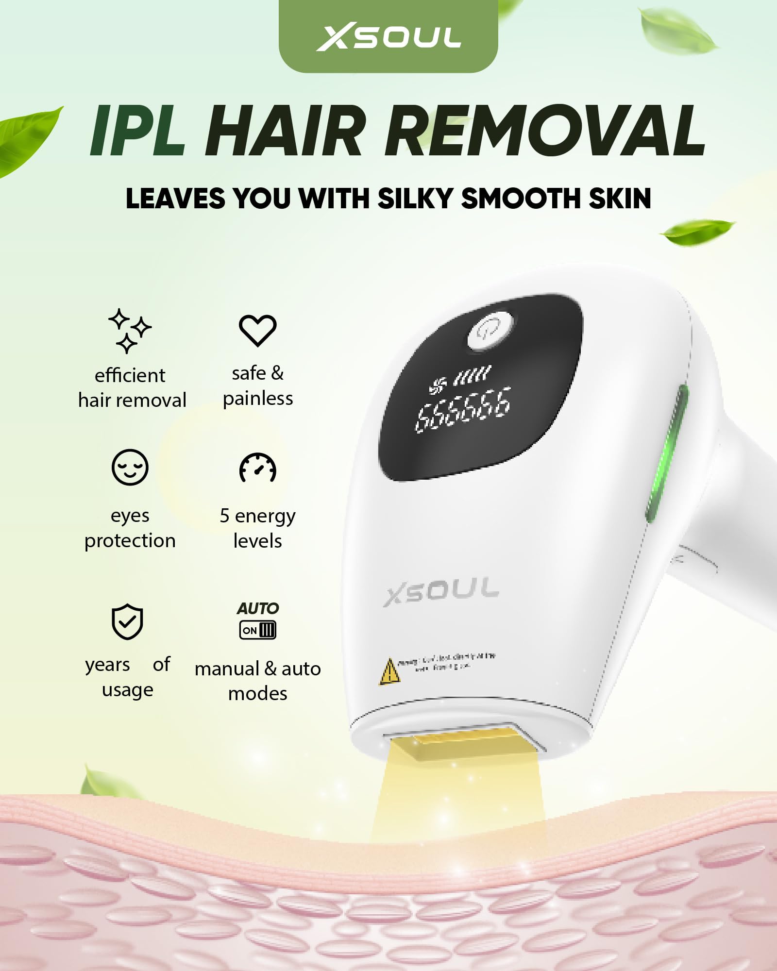 XSOUL IPL device handle close-up showing ergonomic grip for comfortable sessions