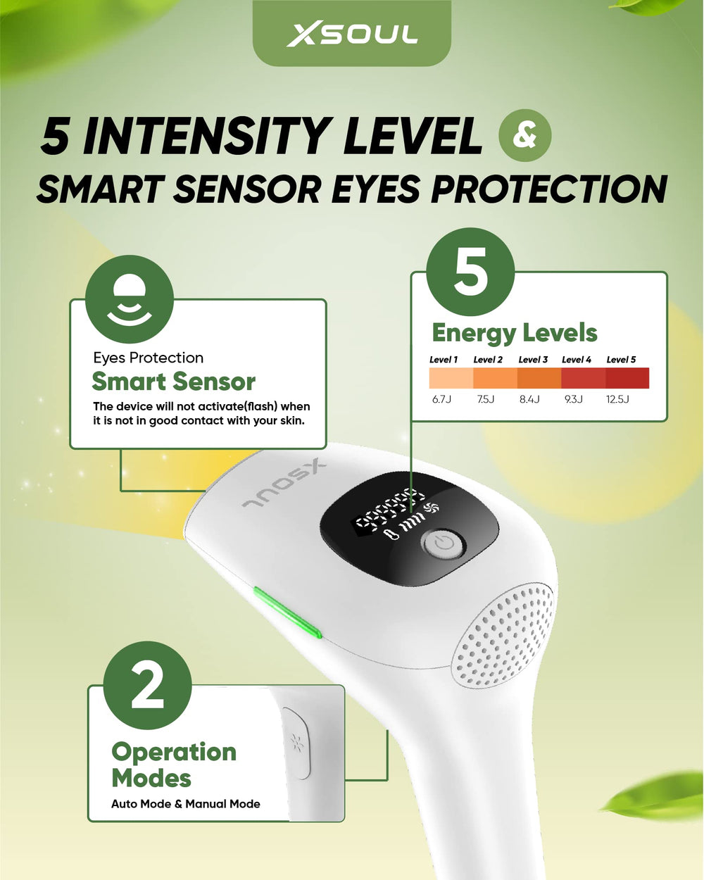 XSOUL multi-area use showing bikini line, face, armpits, back, arms, and legs