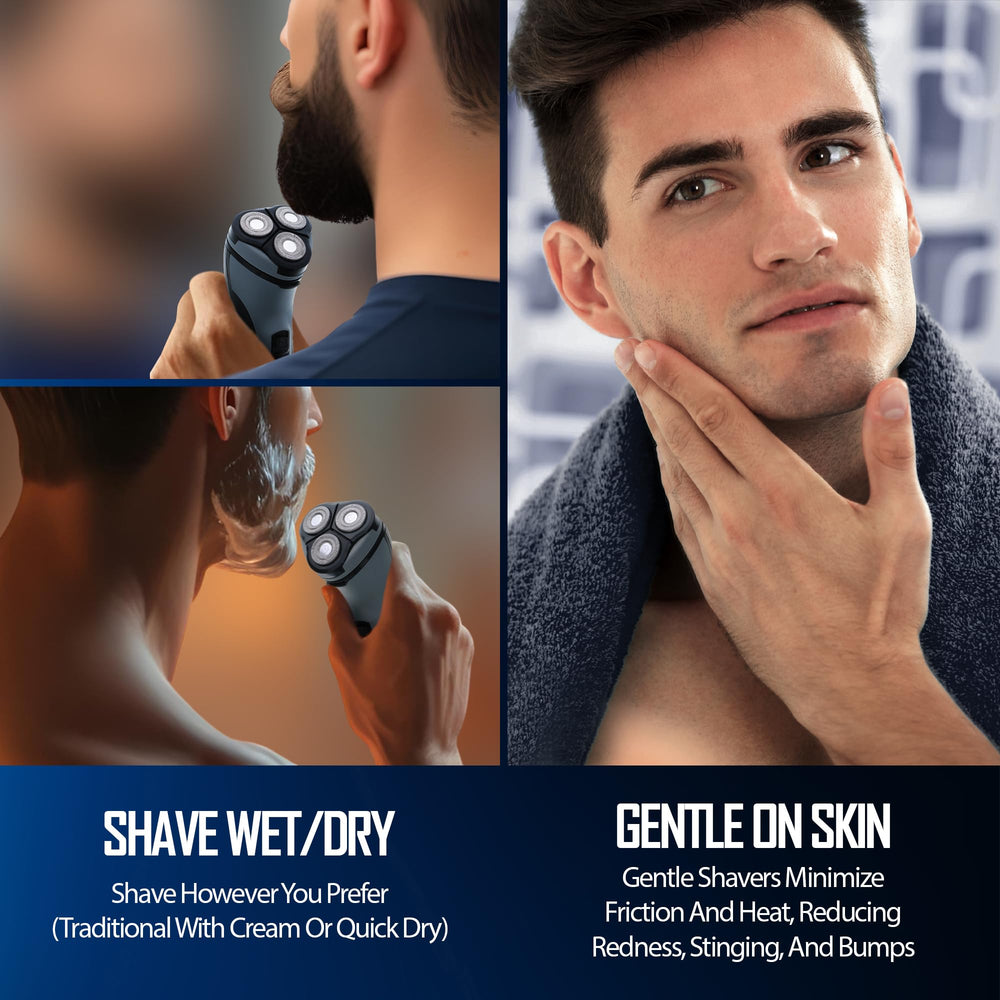 XTREME Barbasol Rotary Shaver on charging dock shows convenient 8-hour recharge.