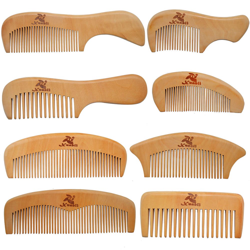 Xuanli 8-piece family wooden comb set in gift box, anti-static.