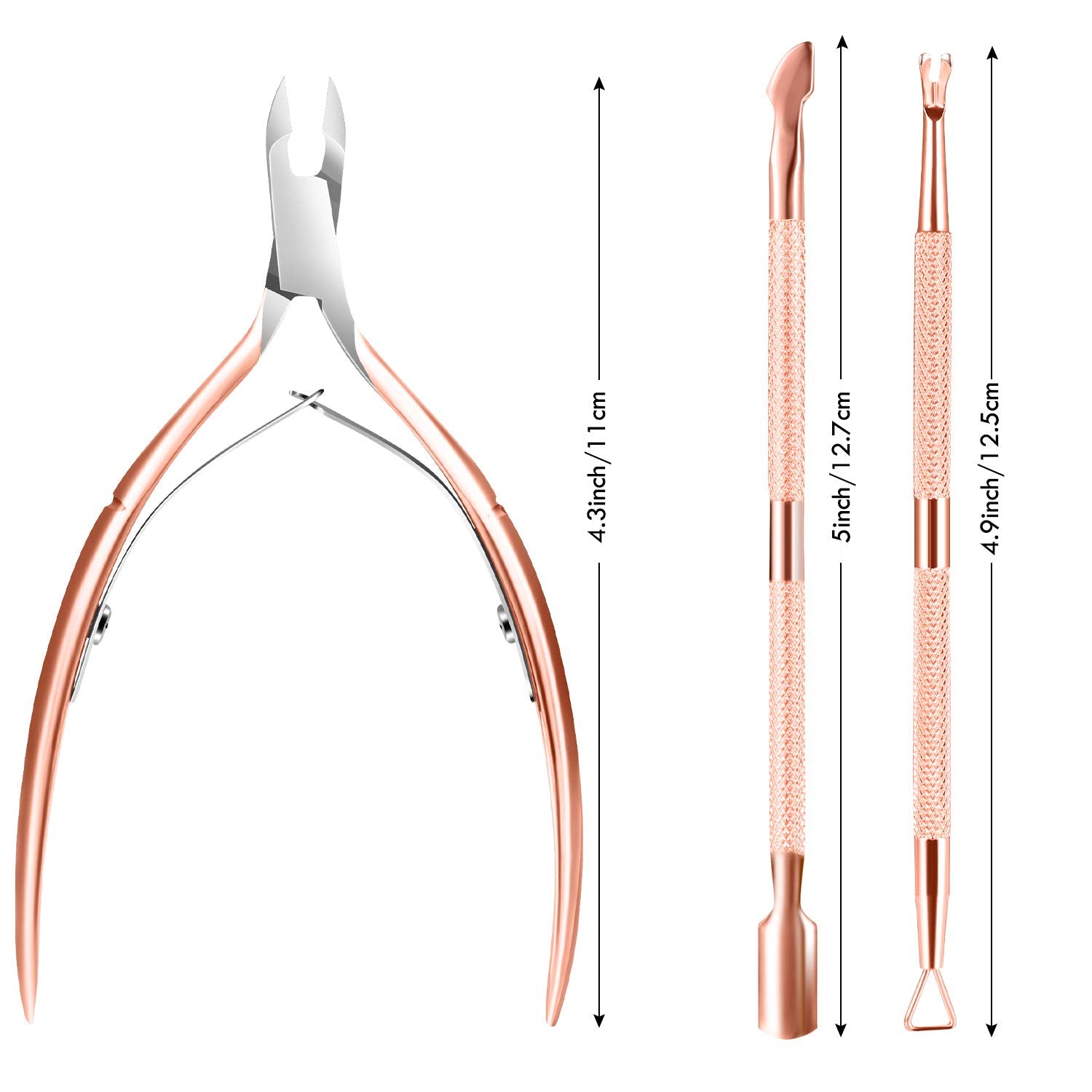 XUNXMAS cuticle pusher flat head rose gold close-up for gentle push back.