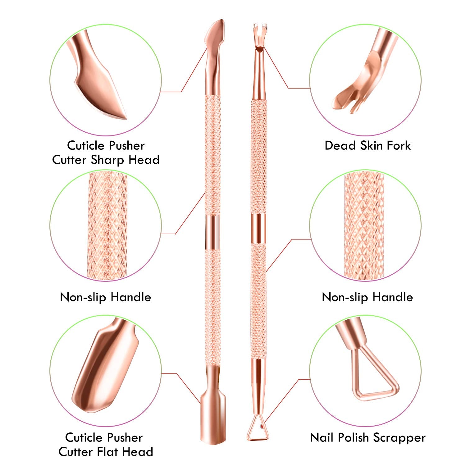 XUNXMAS cuticle pusher sharp head close-up targets corners for clean edges.