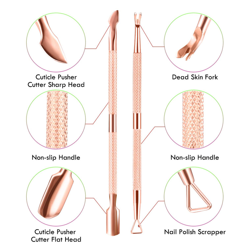 XUNXMAS cuticle pusher sharp head close-up targets corners for clean edges.