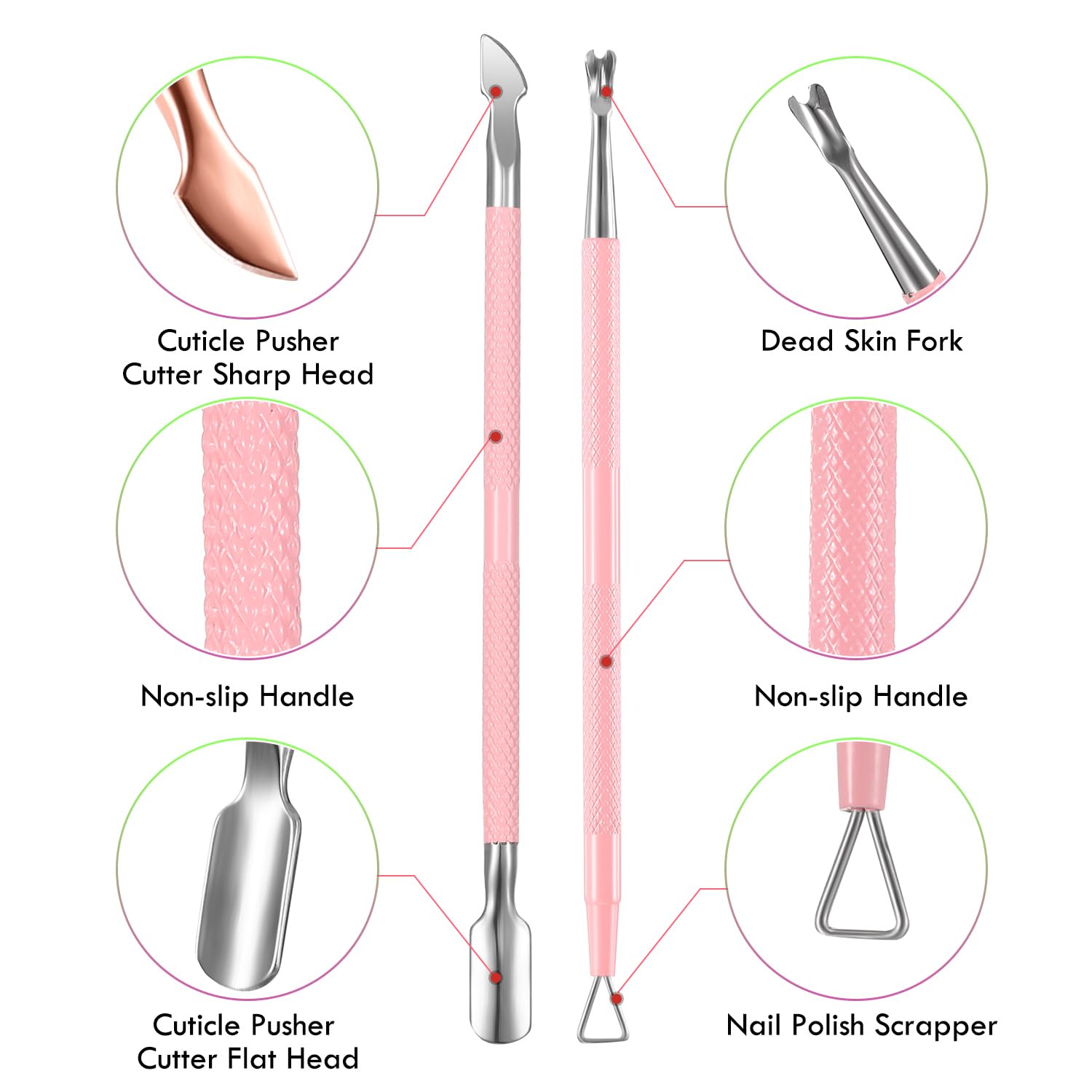 XUNXMAS sharp-head pusher targets corners for precise cuticle work.