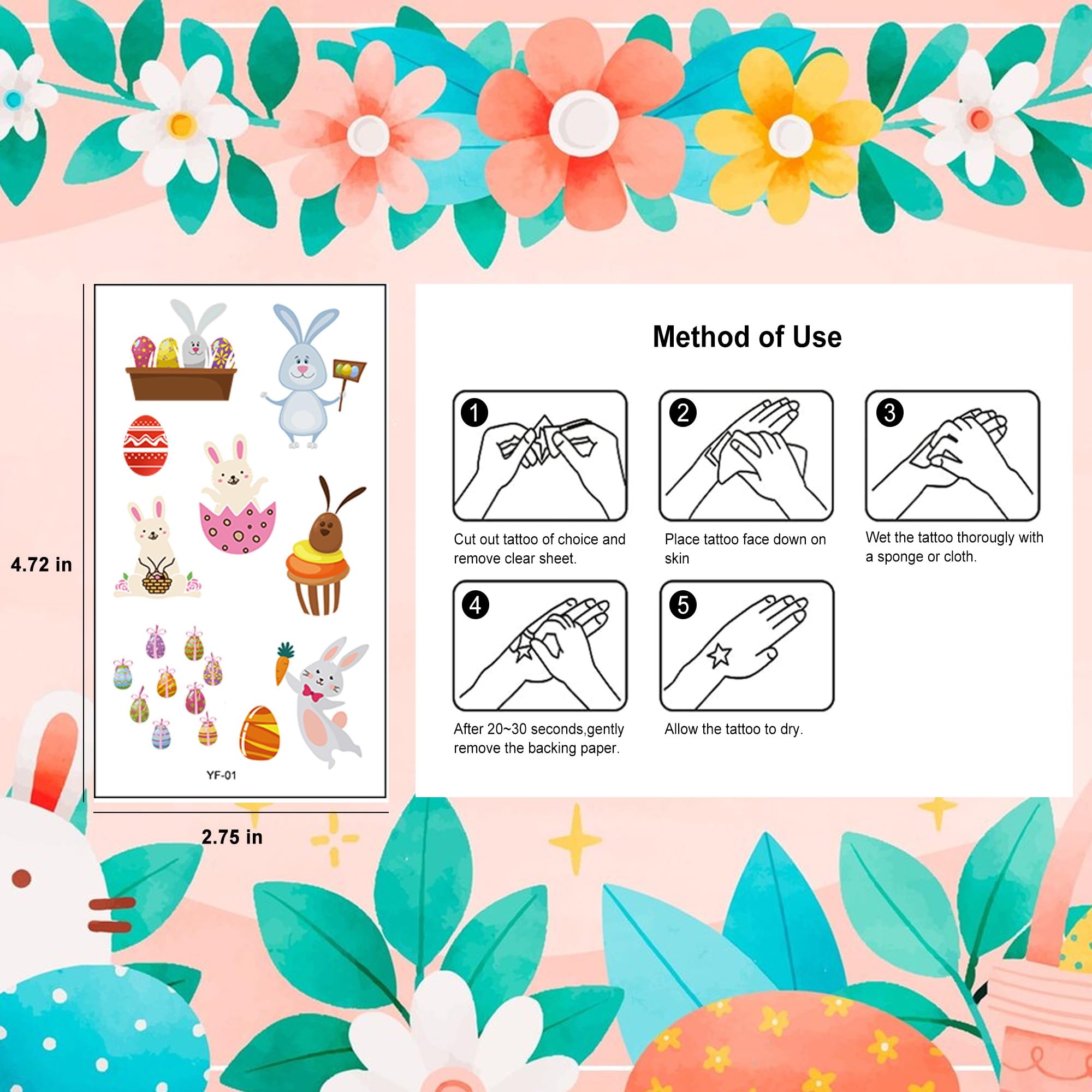 Xutengy eggs and chick patterns Easter tattoos ideal for baskets.