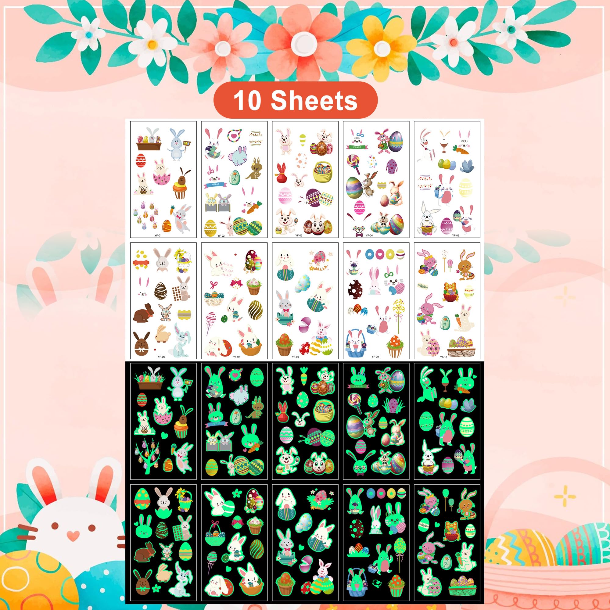 Xutengy glow Easter tattoos sheets glow vividly after light exposure.