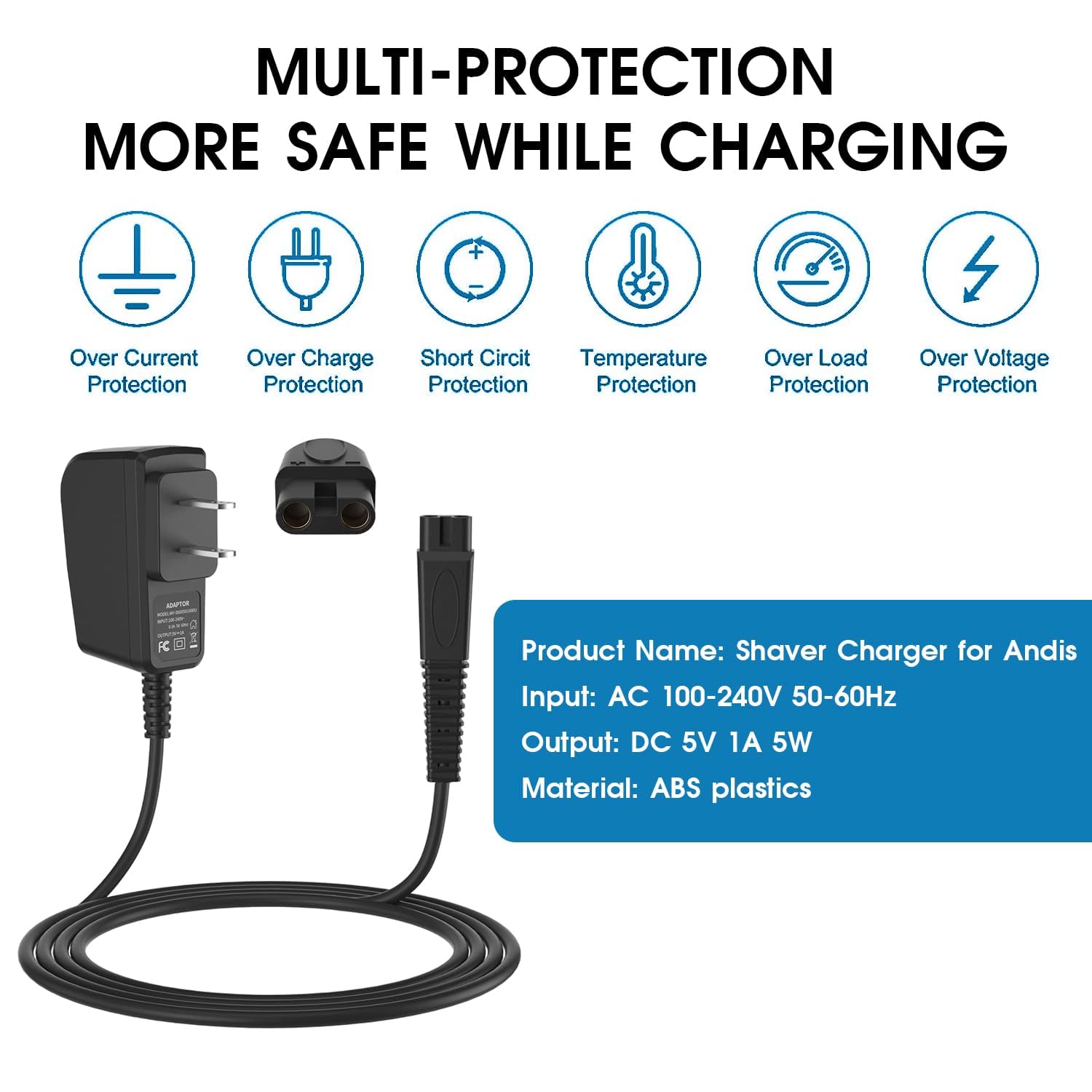XXSZHY 5V 1A adapter for Andis charger — CE/FCC/RoHS certified safety features protect devices