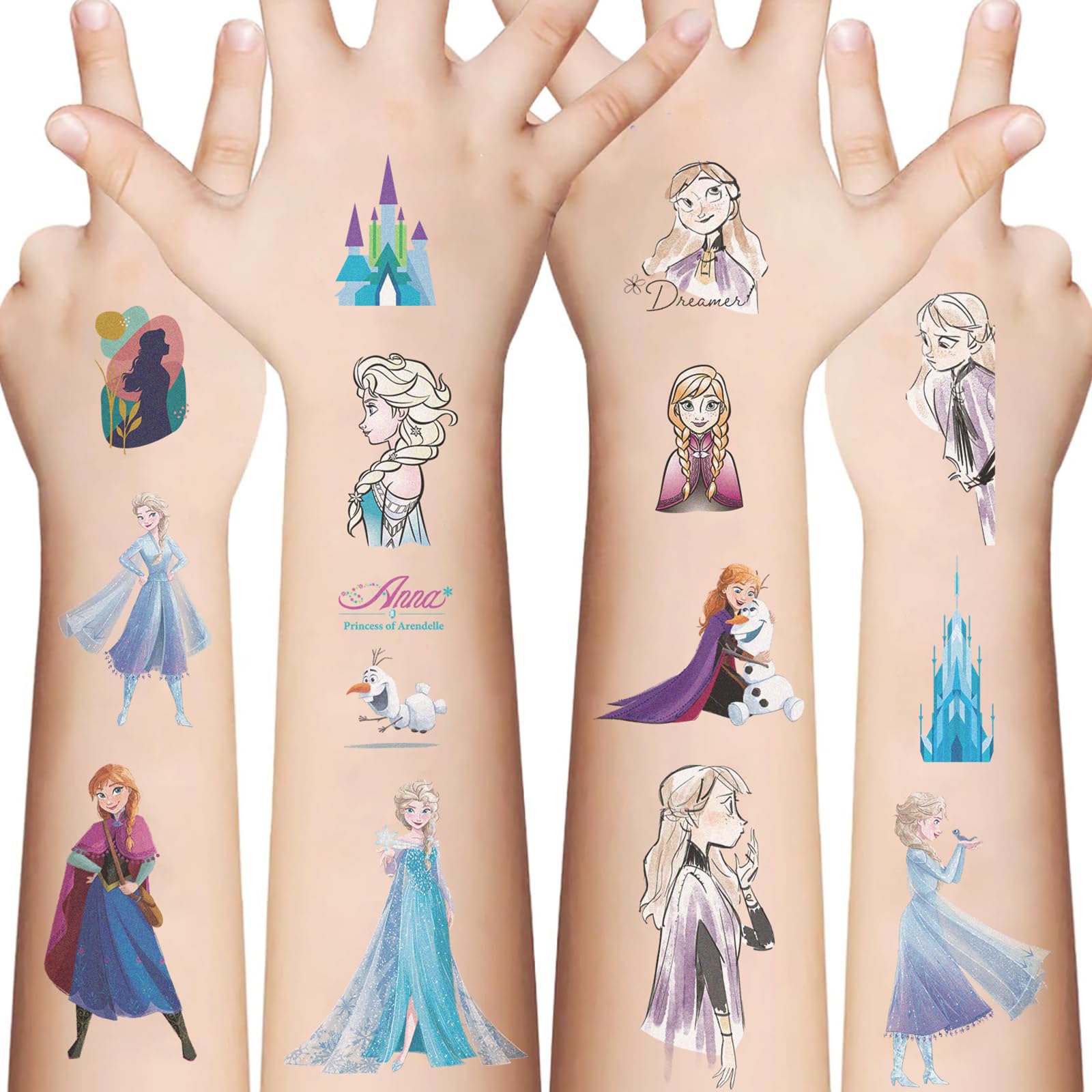 XYLL frozen temporary tattoos collection, bright kid-friendly designs for quick party arm art.