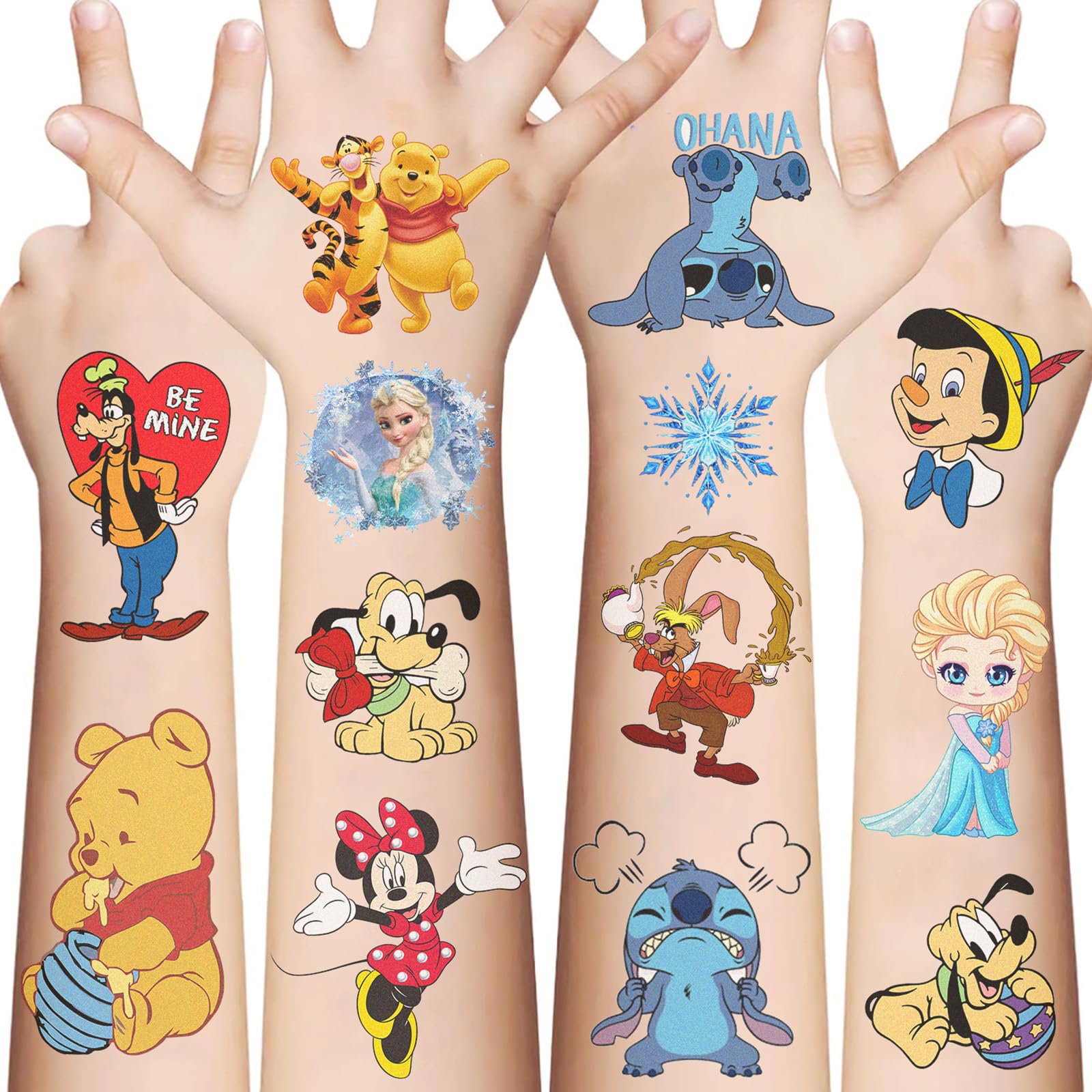 XYLL tatuajes temporales Disney – hojas para uso rápido en fiestas infantiles y talleres.