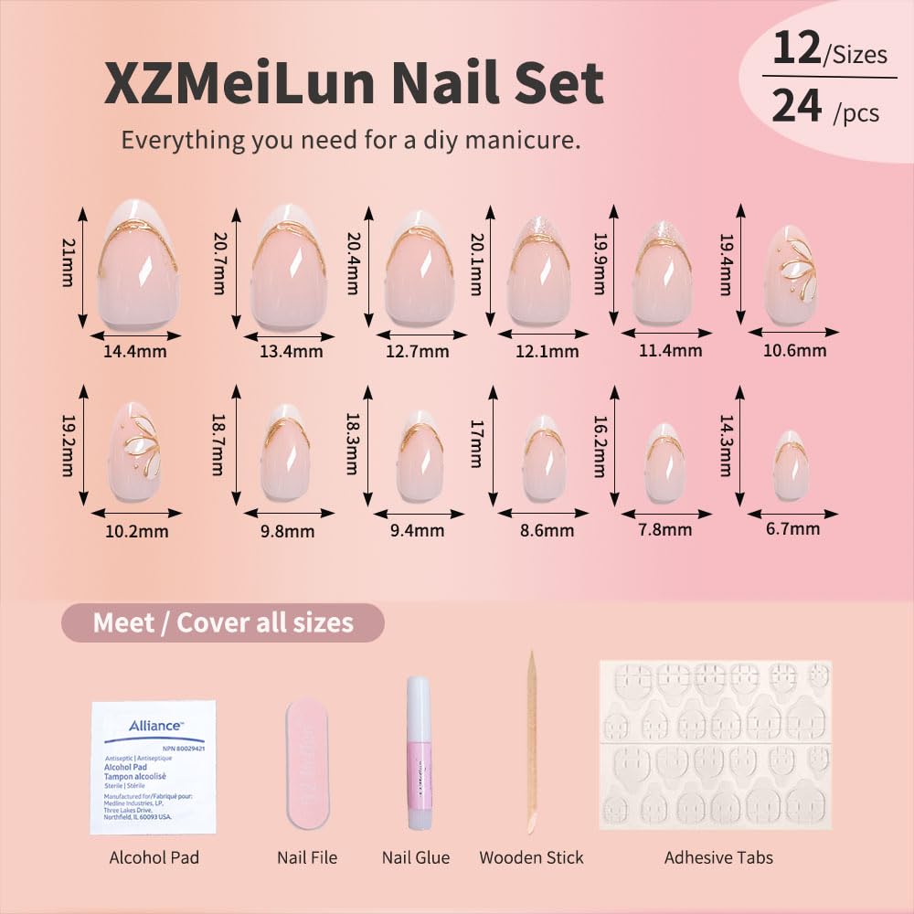 XZMeiLun press-on nails kit with glue and file for fast at-home manicure.