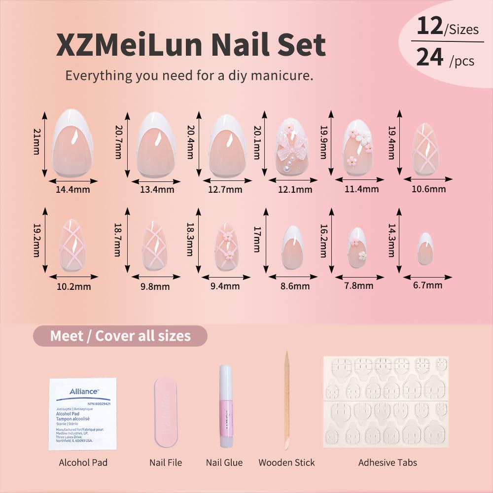 XZMeiLun diseño 3D floral plaid en uñas adheribles, aspecto lujoso