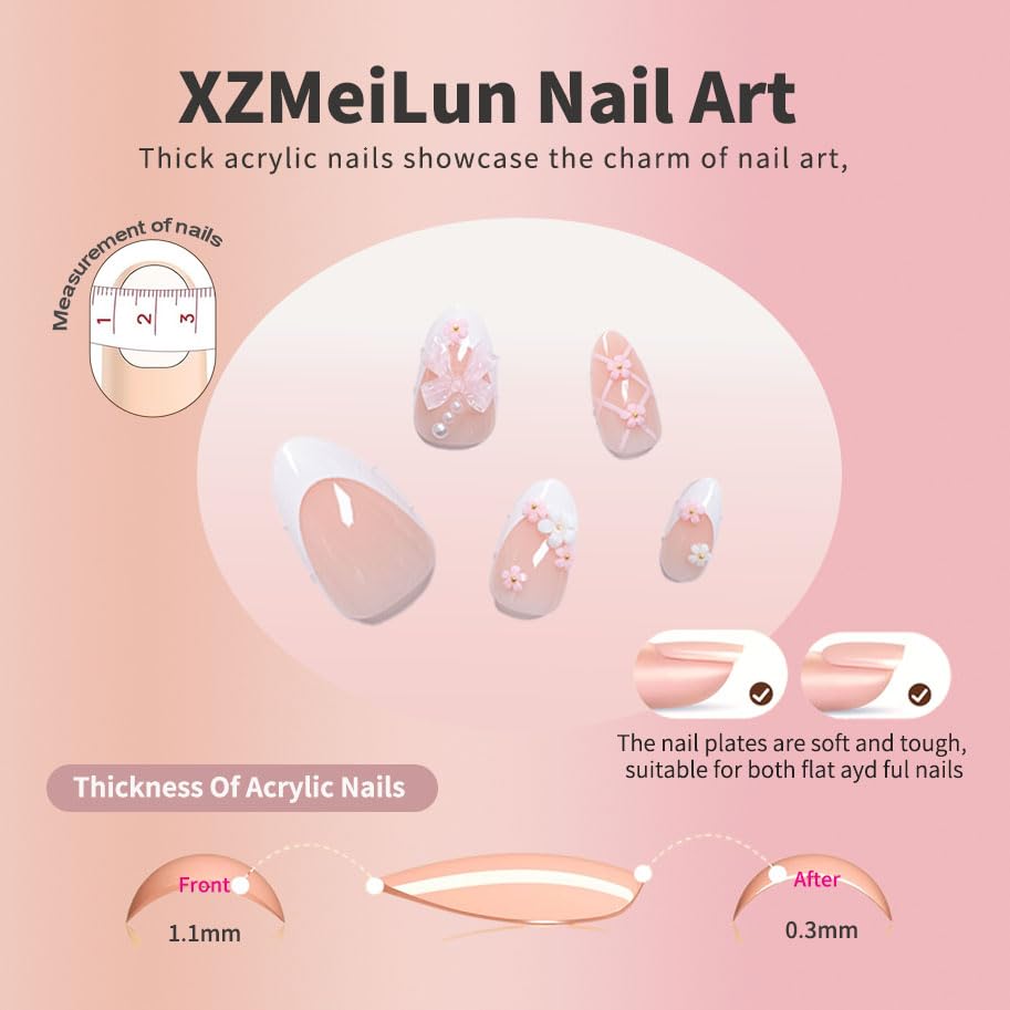 XZMeiLun uñas con perlas blancas y estilo francés para fiestas