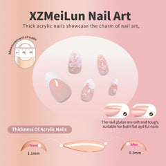 XZMeiLun uñas con perlas blancas y estilo francés para fiestas