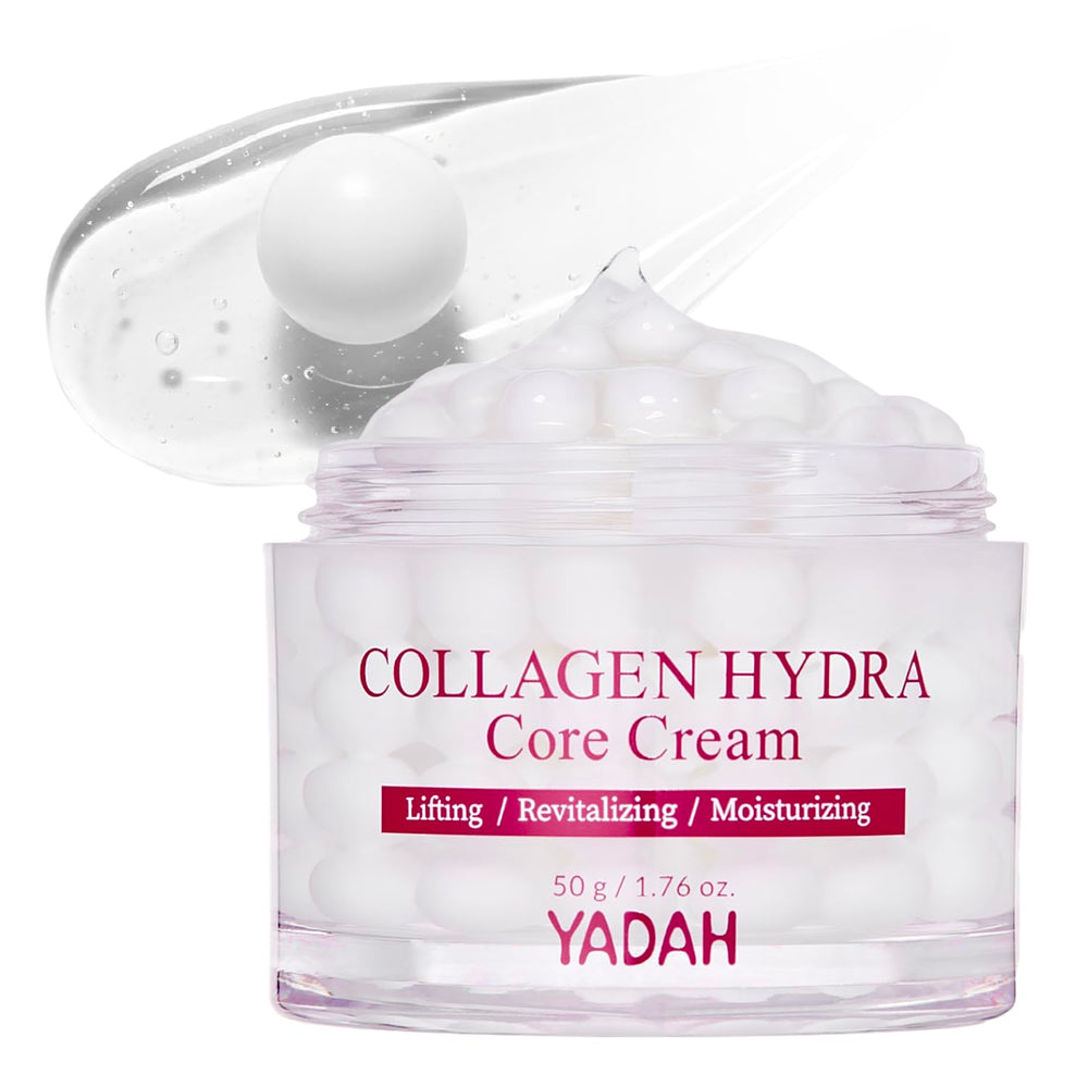 YADAH Collagen Hydra Core Cream jar front highlighting deep hydration for sensitive skin.